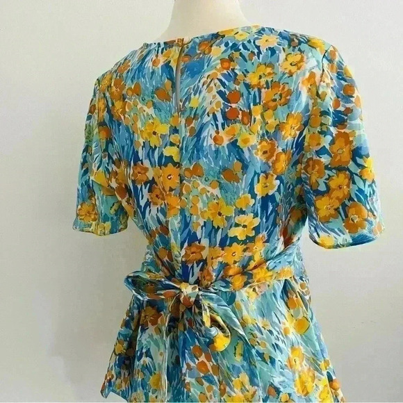 New J. McLaughlin Yellow Blue Floral Blouse Top Linen Blend - Picture 4 of 15